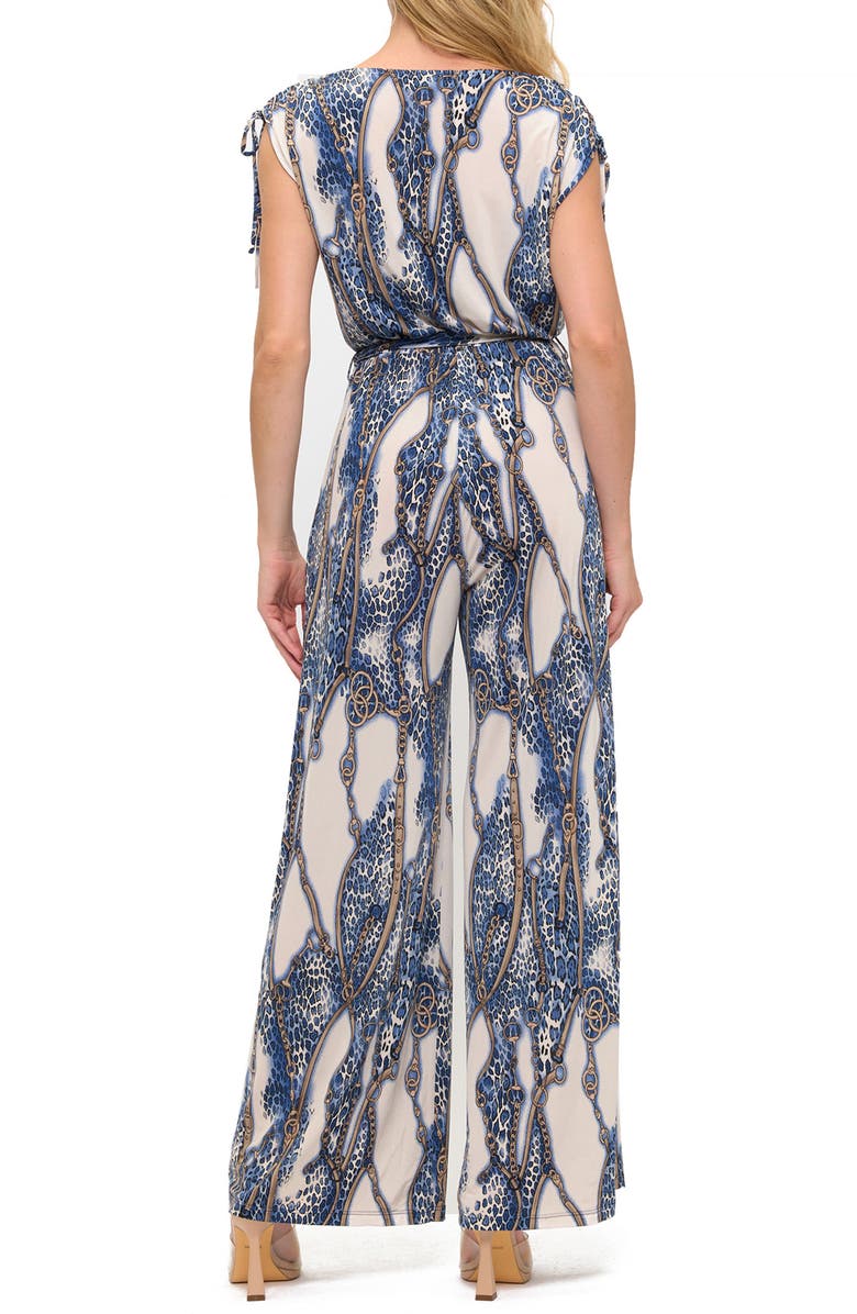 O.L. Tie Waist Wide Leg Jumpsuit, Alternate, color, Ivory/ Blue/ Black