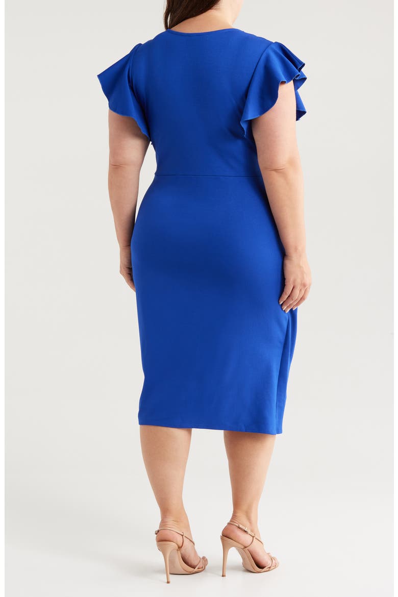 Ruffle Sleeve Stretch Faux Wrap Dress, Alternate, color, ROYAL