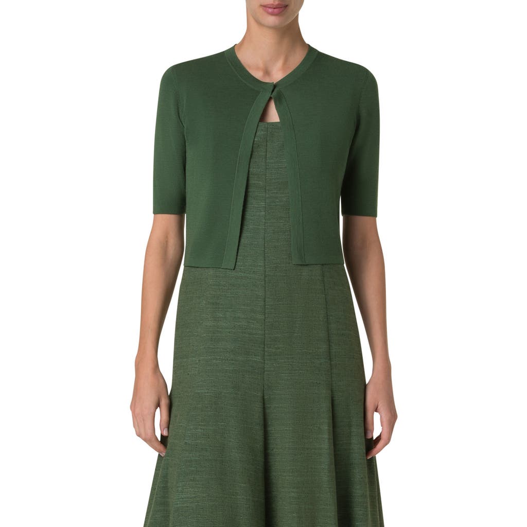 Akris Punto One Button Merino Wool Cropped Cardigan In Laurel