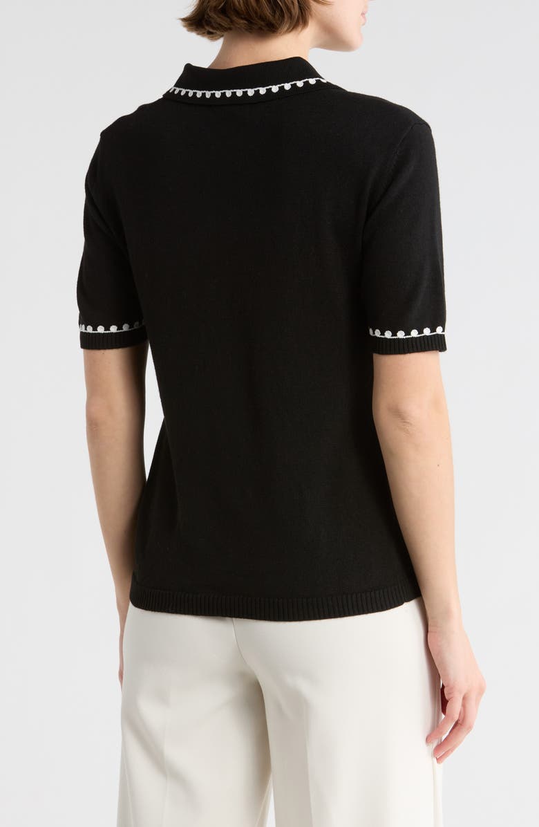 Adrianna Papell Collar Short Sleeve Sweater, Alternate, color, Black/ Cream