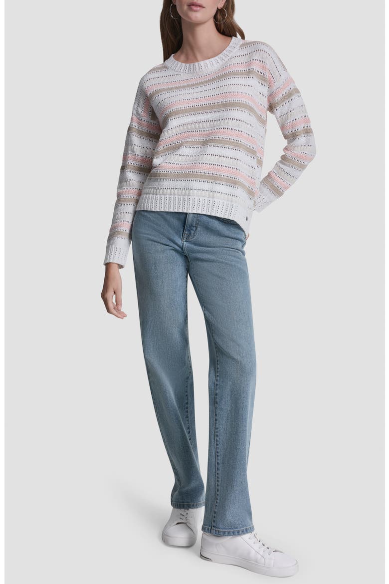 Stripe Cotton Pointelle Sweater, Alternate, color, PEACH SPRITZ COMBO