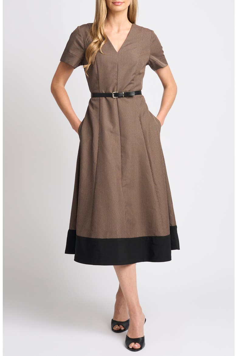Combo Hem Dress with Leather Belt, Main, color, RICH BLACK