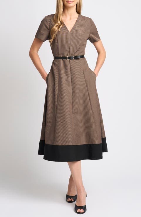 Combo Hem Dress with Leather Belt