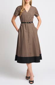Halogen® Combo Hem Dress with Leather Belt