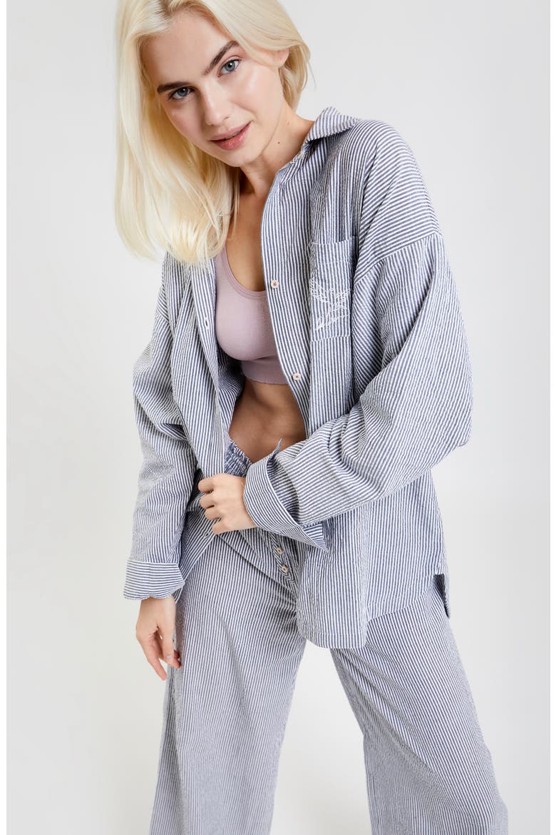 Yew Striped Ethical-Cotton Pajama Shirt, Main, color, Pinstripe Charcoal