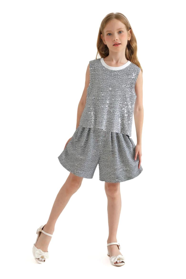 Sequin Sleeveless Shorts Set, Main, color, Silver