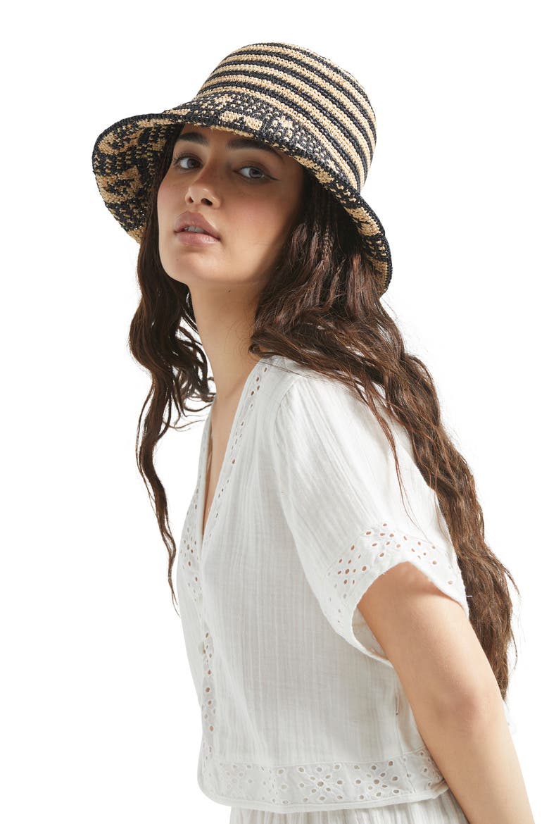 Redding Packable Straw Bucket Hat, Alternate, color, BLACK/ NATURAL