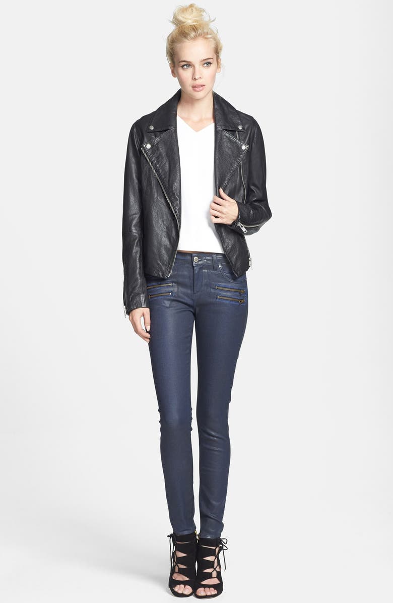 Topshop 'Birthday' Leather Biker Jacket, Alternate, color, 