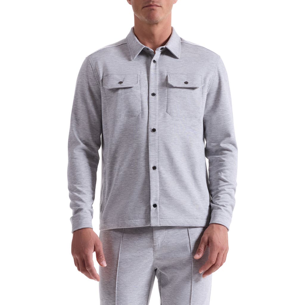 Bugatchi Heathered Kint Snap-up Shirt Jacket In Gray
