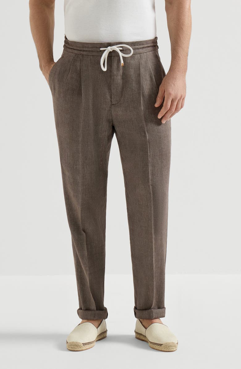 Brunello Cucinelli Trousers with drawstring and double pleats, Alternate, color, Hazelnut
