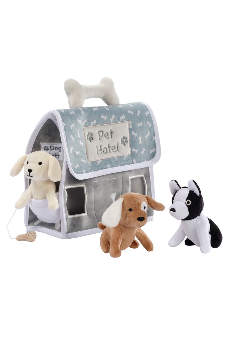 Pet Hotel Interactive Plush Playset Toy w/ 3 Stuffed Animal Dogs, Alternate, color, Green