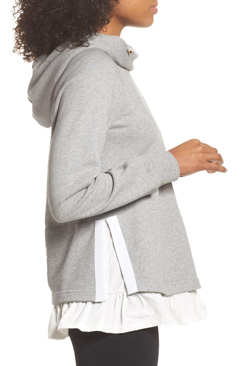 ruffle hoodie sweatshirt, Alternate, color, FLINT HEATHER