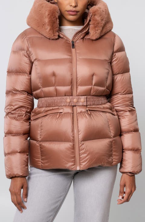 Lux Faux Fur Lined Water Resistant Recycled Nylon Down Puffer Jacket