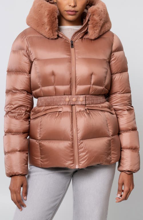 The Recycled Planet Company Lux Faux Fur Lined Water Resistant Recycled Nylon Down Puffer Jacket In Brown