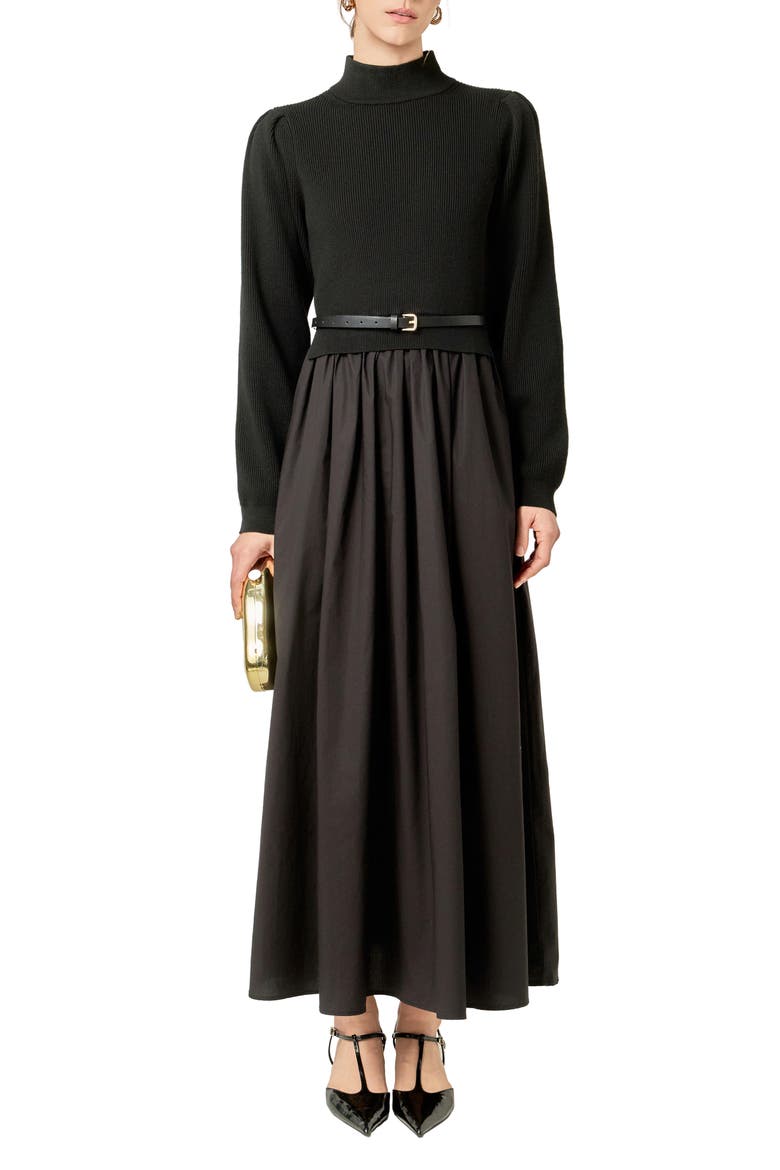 Mixed Media Dress, Alternate, color, BLACK