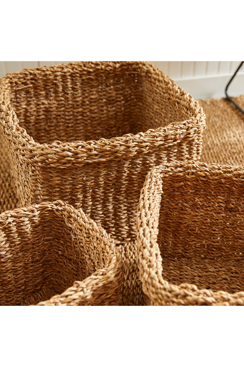 Seagrass Square Baskets With Cuffs Set of 3, Alternate, color, Beige