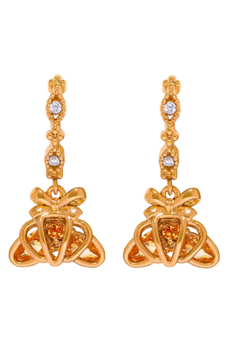 Cubic Zirconia Croissant Dangle Hoop Earrings, Main, color, GOLD