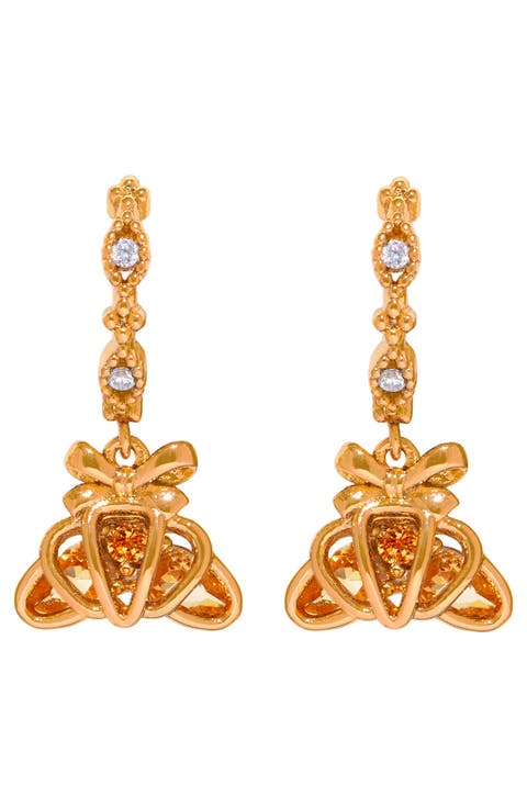 Cubic Zirconia Croissant Dangle Hoop Earrings