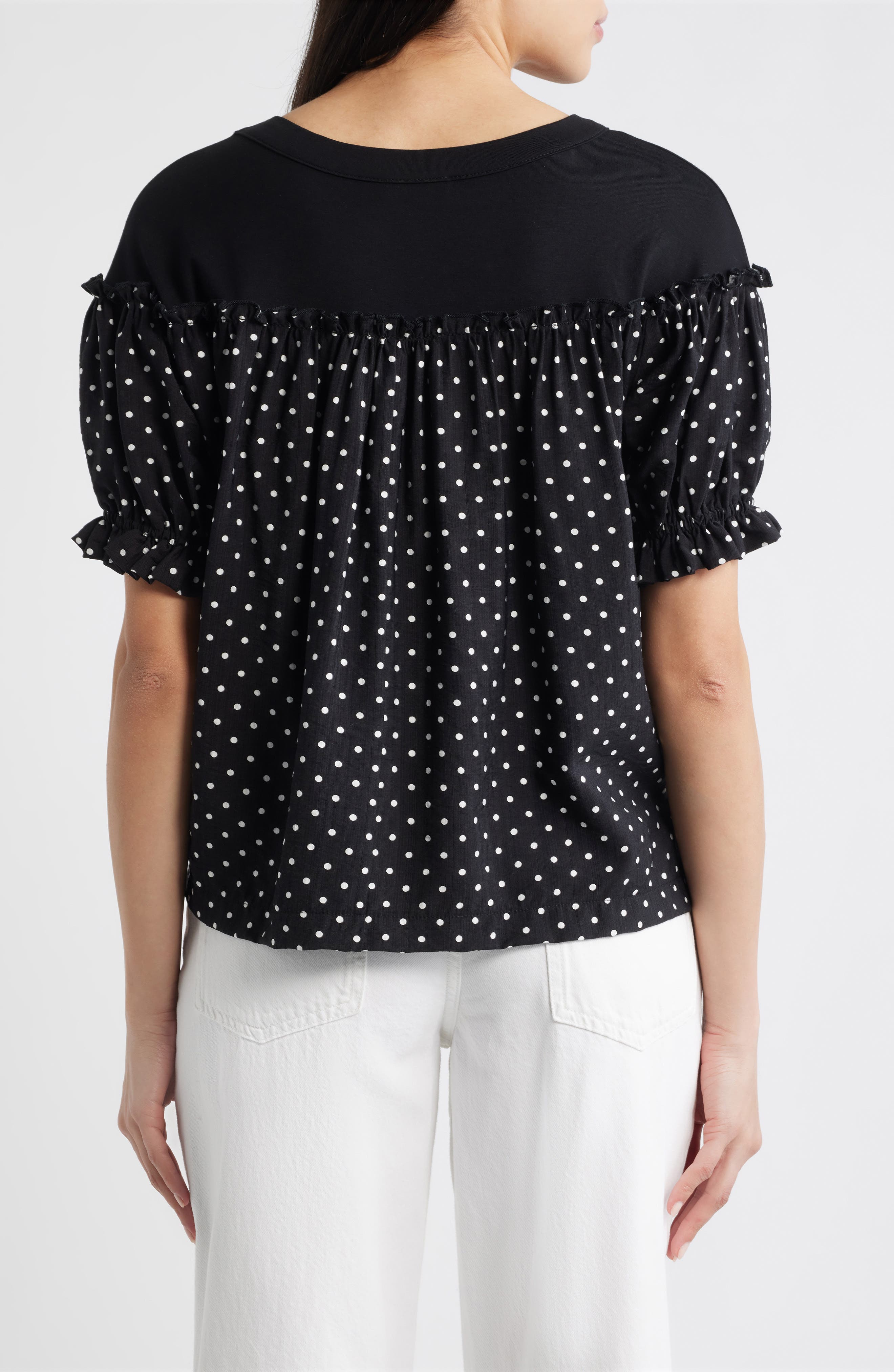 Contrast Yoke Puff Sleeve Top - image 2