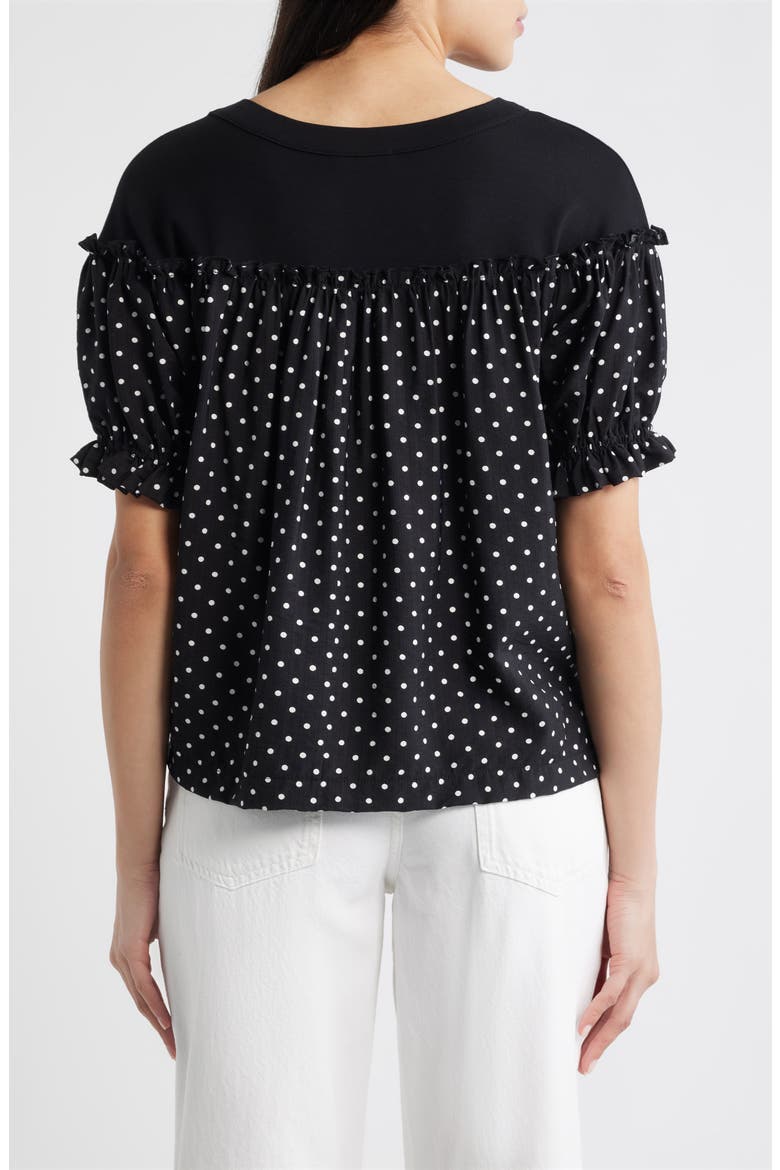 Contrast Yoke Puff Sleeve Top, Alternate, color, BLACK/ IVORY