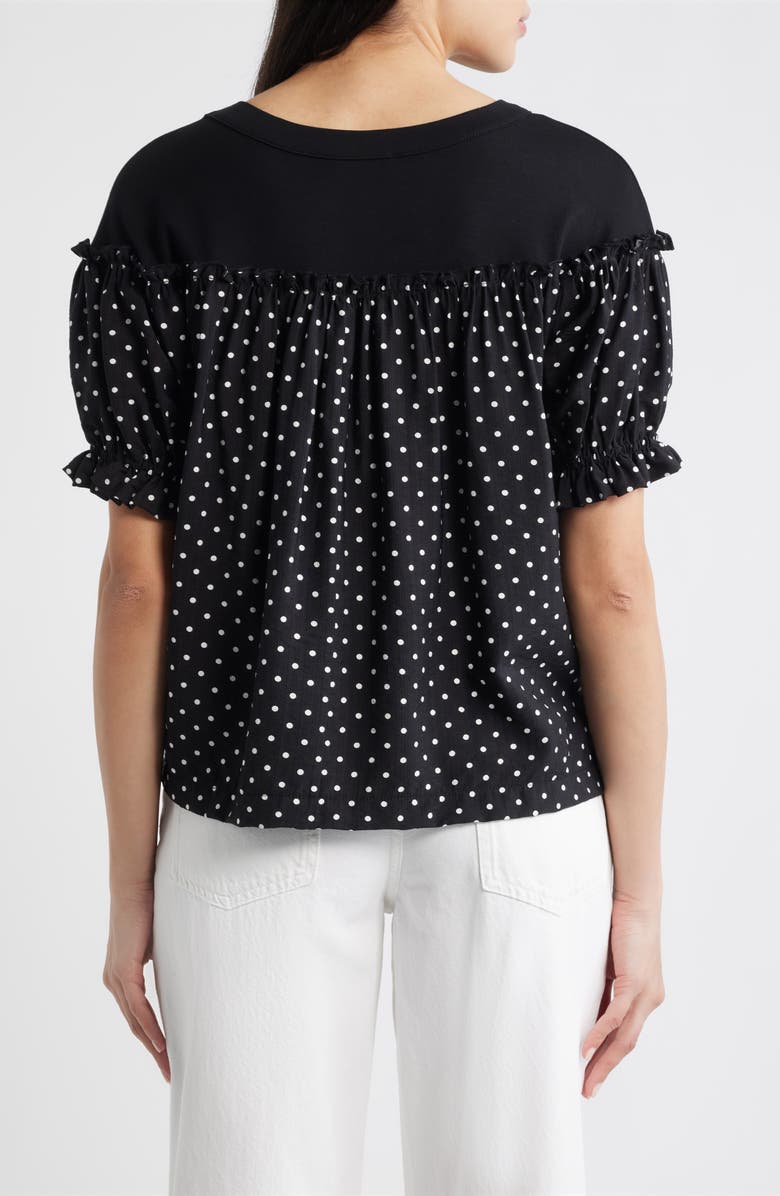 Loveappella Contrast Yoke Puff Sleeve Top, Alternate, color, Black/ Ivory