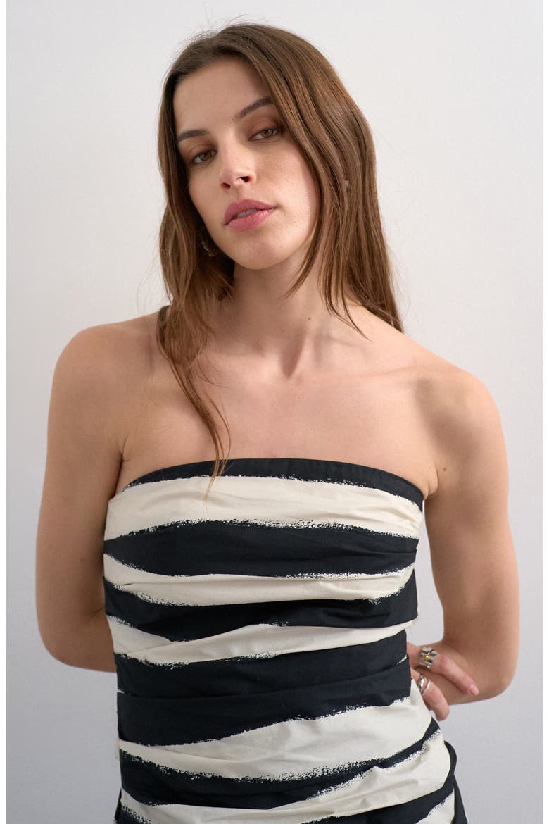 Stripe Bandeau Fit & Flare Dress, Alternate, color, BLACK