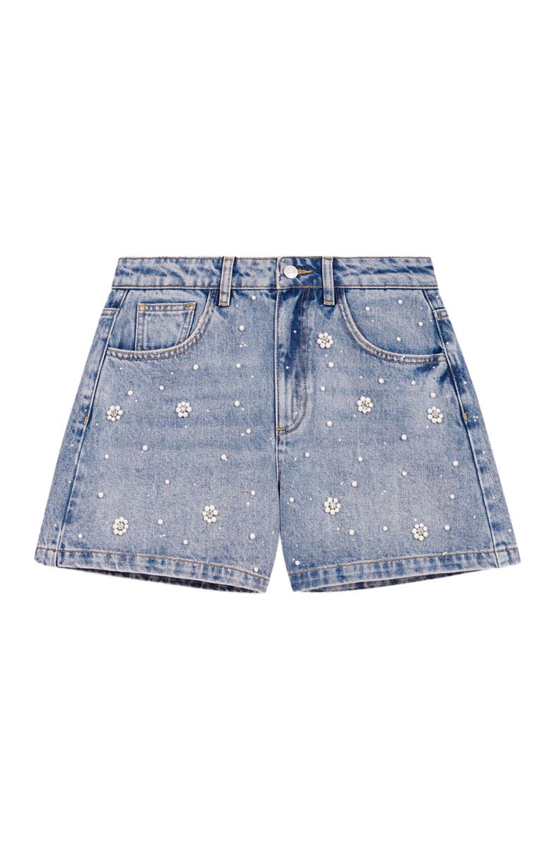 maje Denim shorts with embroidered beads, Main, color,