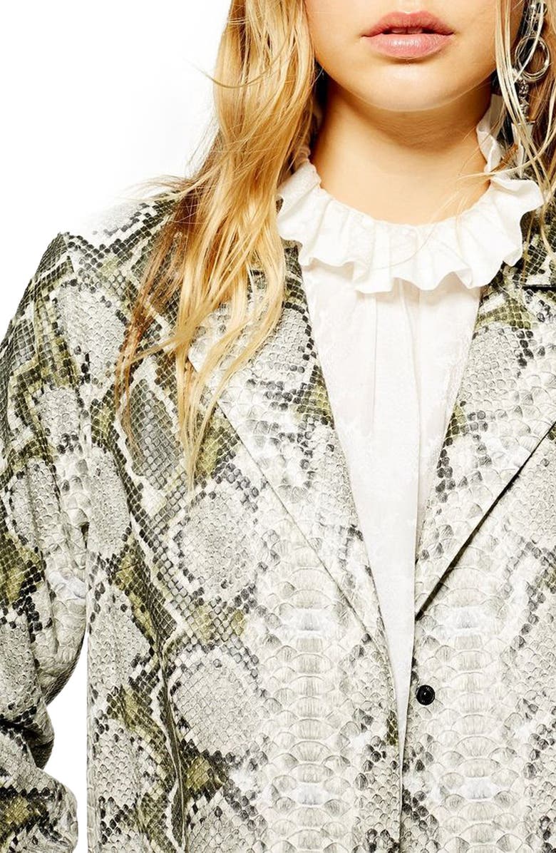 Topshop Rok It Snake Print Coat, Alternate, color,
