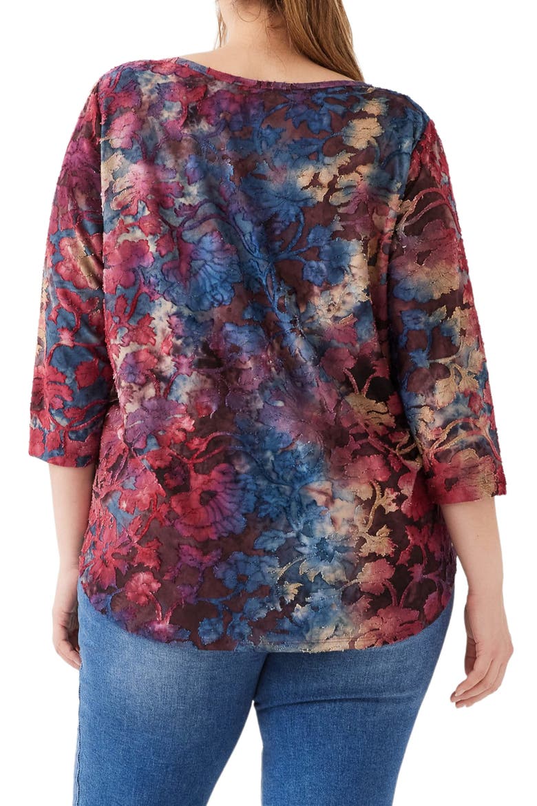 Floral Burnout Shirttail Top, Alternate, color, WINE