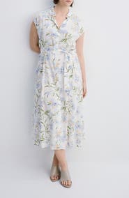 MANGO Floral Print Midi Shirtdress