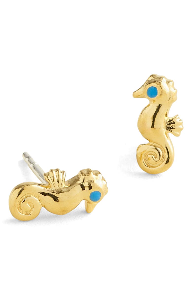Madewell Demi Fine Seahorse Stud Earrings, Main, color, 14K Gold