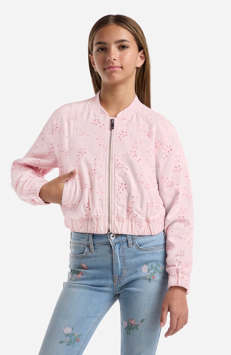 abercrombie kids Kids' Eyelet Bomber Jacket, Alternate, color, Chalk Pink