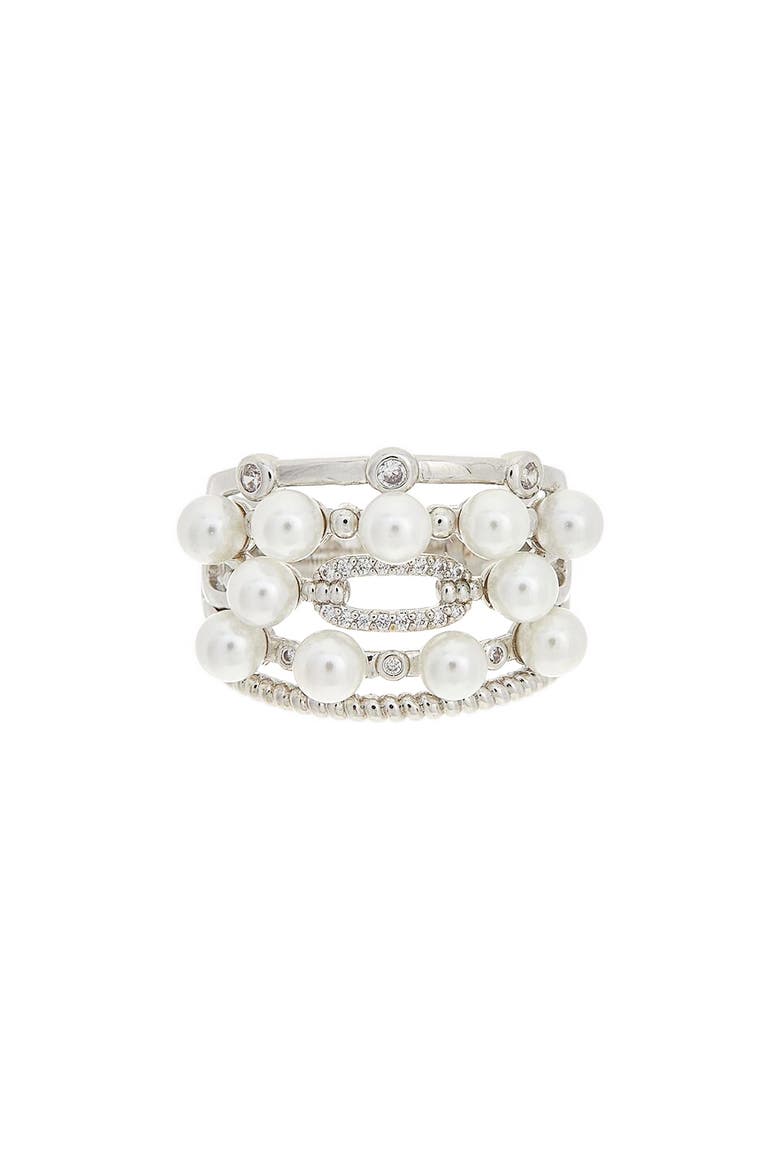 Faux Pearl Ring, Main, color, WHITE GOLD