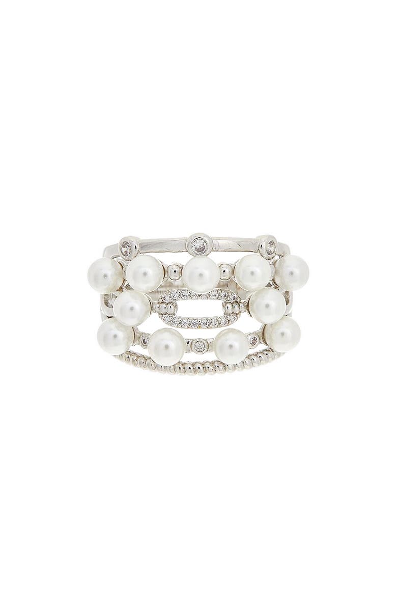 Juvell Faux Pearl Ring, Main, color, White Gold