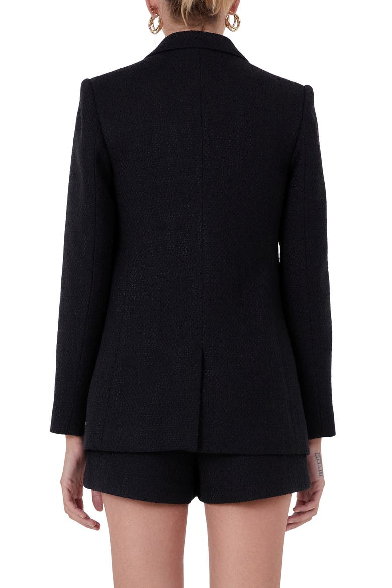 Peaked Lapel Tweed Blazer, Alternate, color, BLACK