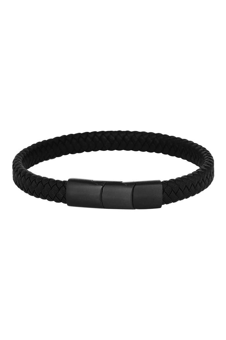 Men's Woven Leather Bracelet, Main, color, BLACK
