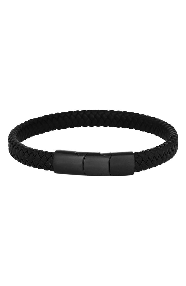 GEOFFREY BEENE Men's Woven Leather Bracelet, Main, color, Black