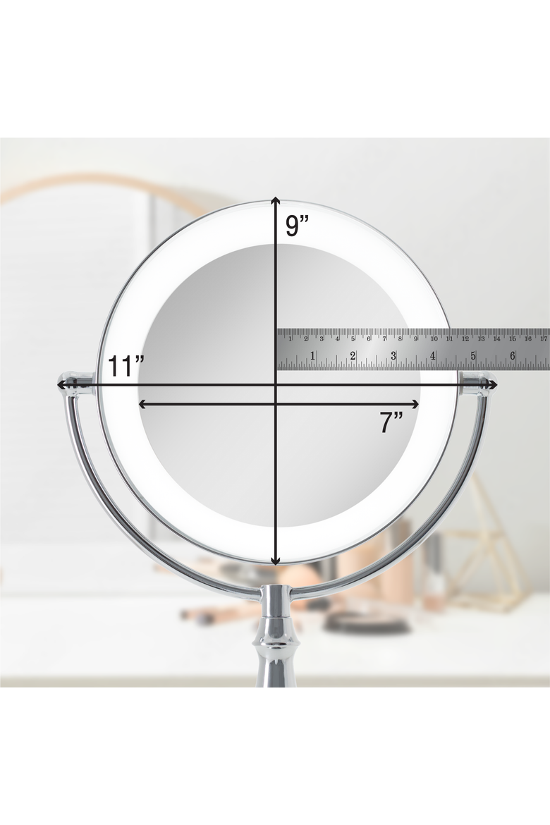 Lighted Makeup Mirror with 5X/1X Magnification & Touch Base Controls, Alternate, color, Chrome