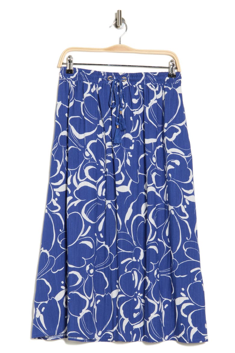 Casula Floral A-Line Skirt, Alternate, color, INDIGO/ IVORY