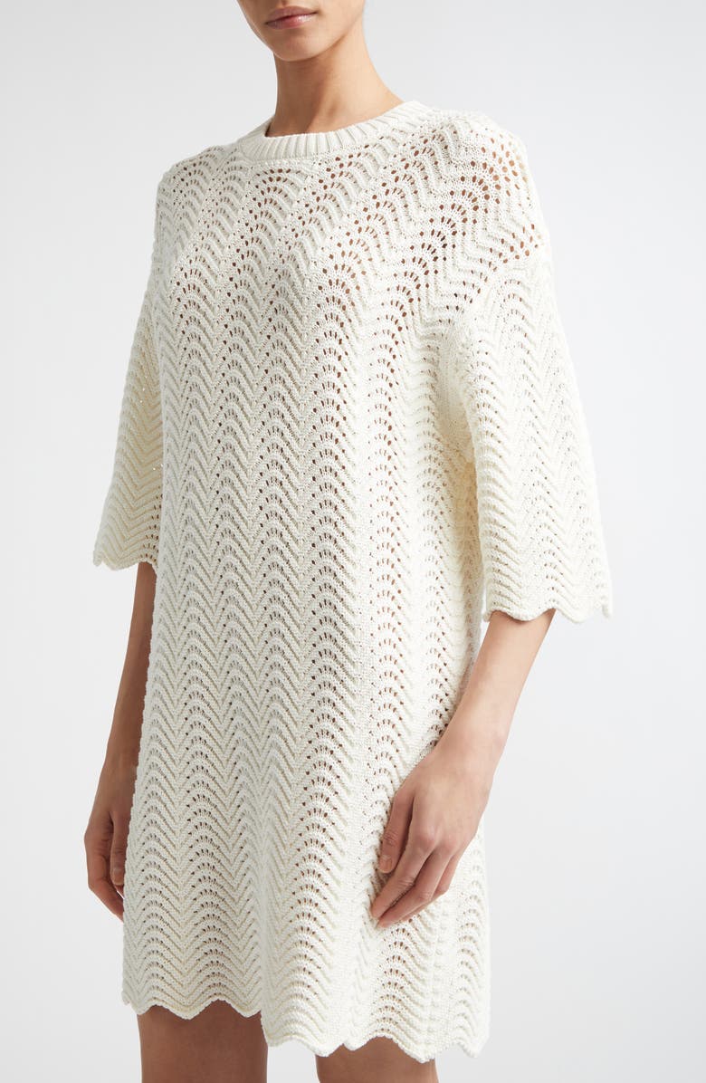 LOULOU DE SAISON WAFA Ottoman Pointelle Sweater Dress, Alternate, color, Ivory