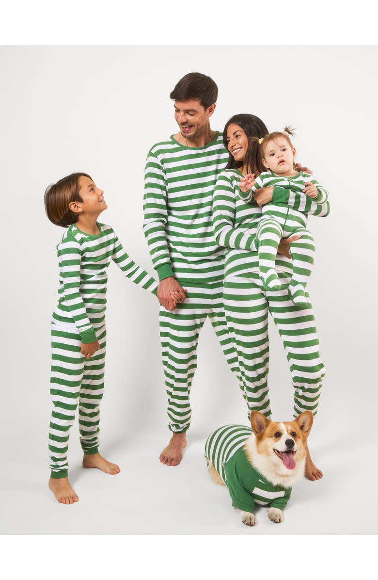 Leveret Dog Cotton Striped Matching Family Holiday Pajamas, Alternate, color, Green & White