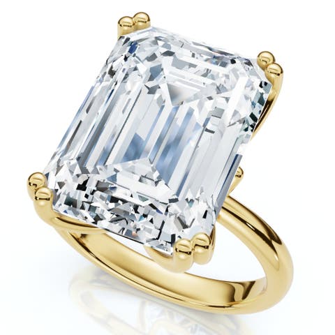 Certified 10Ct Emerald Cut Diamond Solitaire Engagement Ring 14k Gold Lab Grown