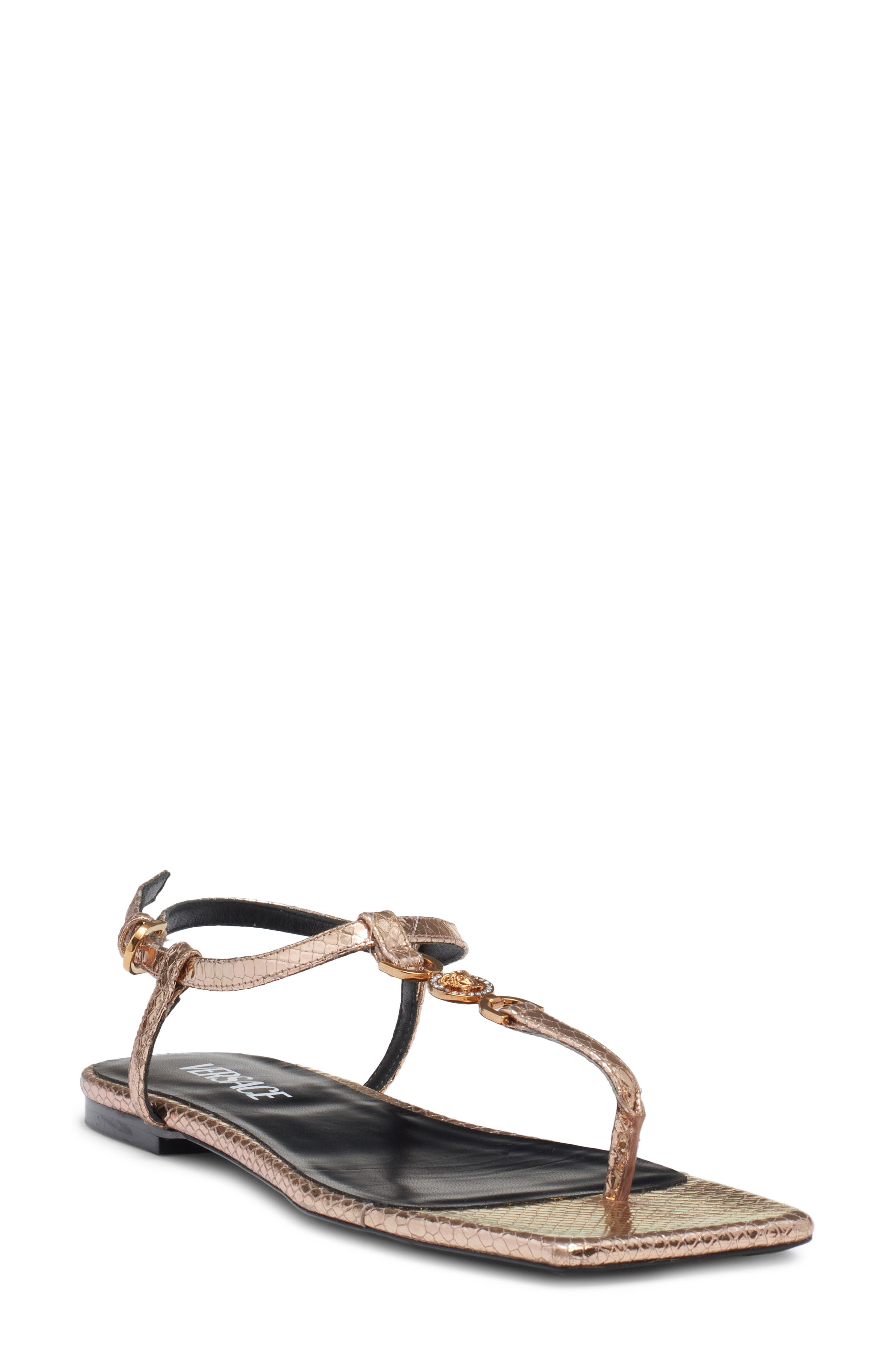 Versace Crystal Medusa '95 T-Strap Sandal, Main, color, 