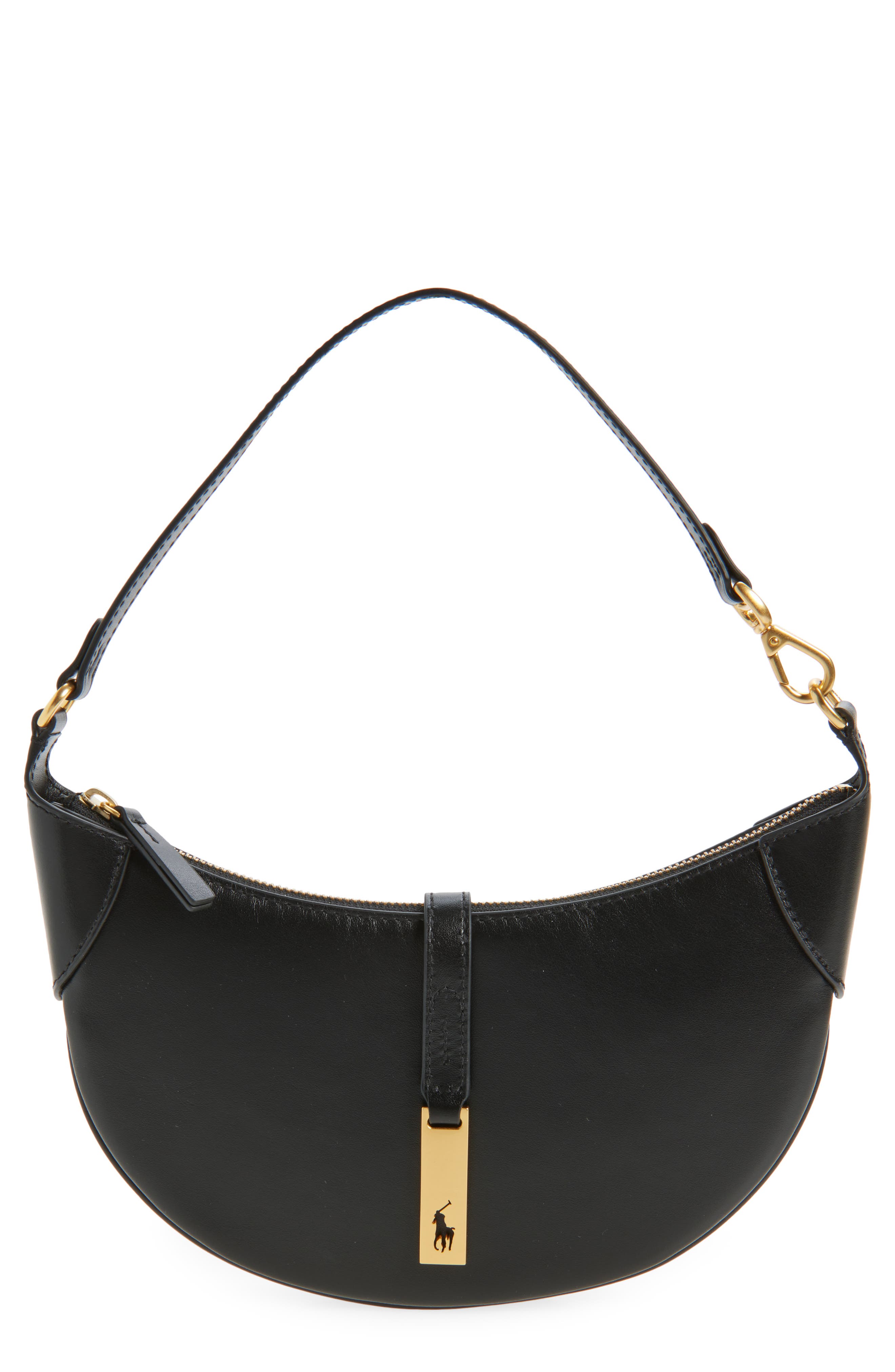 Polo Ralph Lauren Mini Polo ID Leather Shoulder Bag, Main, color, Black