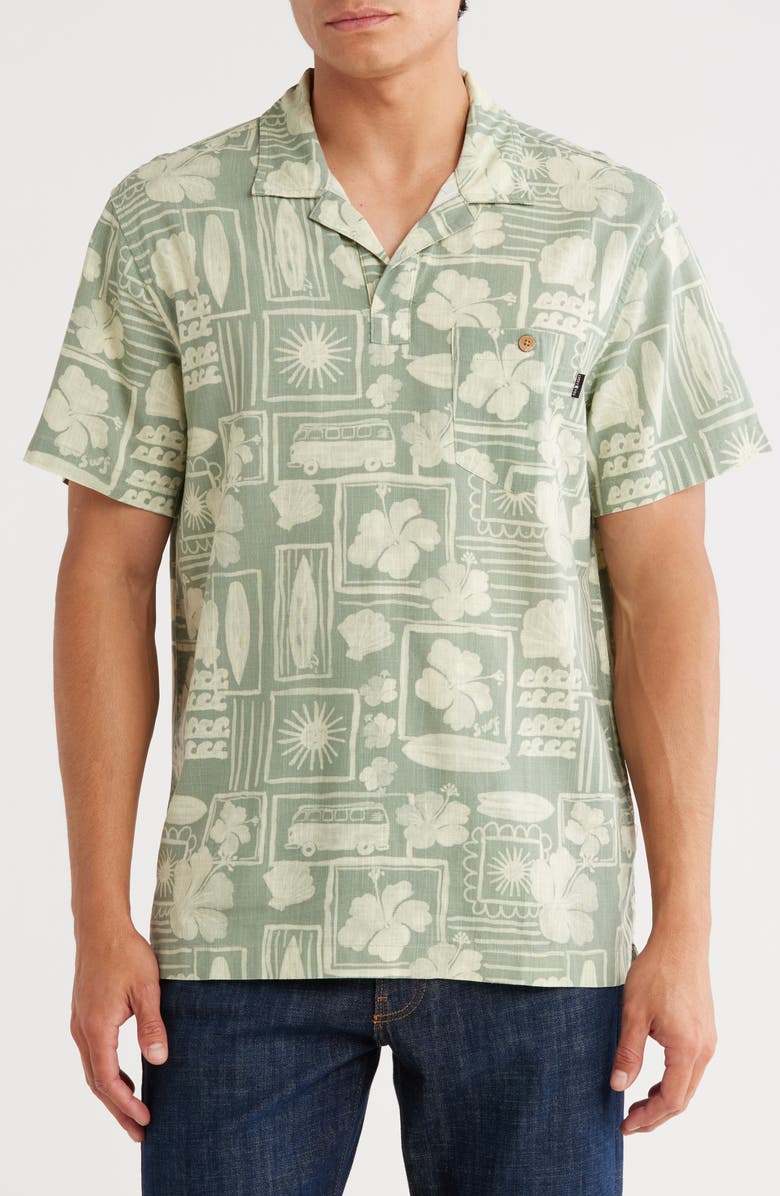 Lucky Brand Short Sleeve Button-Up Shirt, Main, color, Green Print