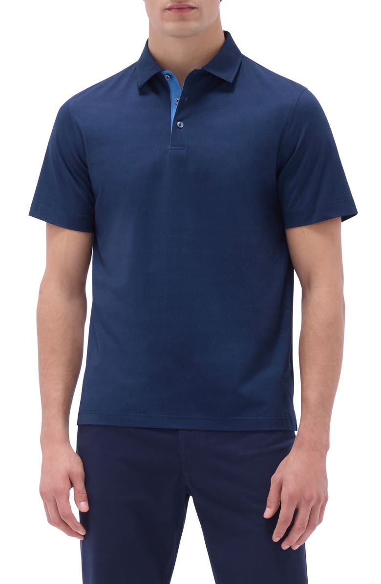 Bugatchi Vincent OoohCotton<sup>®</sup> Double Knit Solid Polo, Main, color, Navy