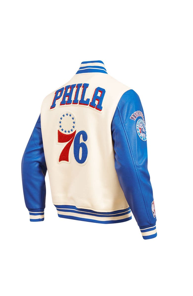 PRO STANDARD Men's Pro Standard Cream Philadelphia 76ers Retro Classic Varsity Full-Zip Jacket, Alternate, color, 