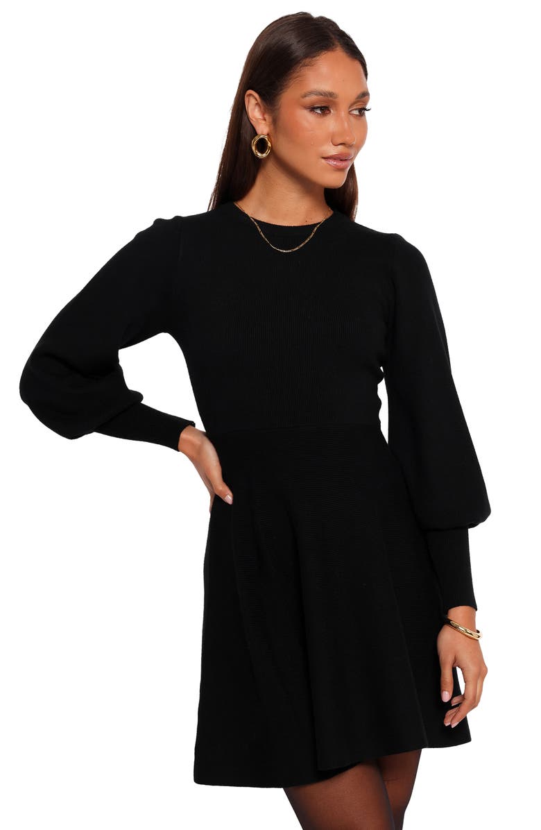 Petal & Pup Gigi Long Sleeve Fit & Flare Sweater Minidress, Alternate, color, Black