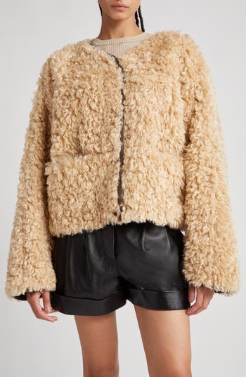 Stand Studio Charmaine Reversible Faux-shearling Jacket In Natural Beige/mole Grey
