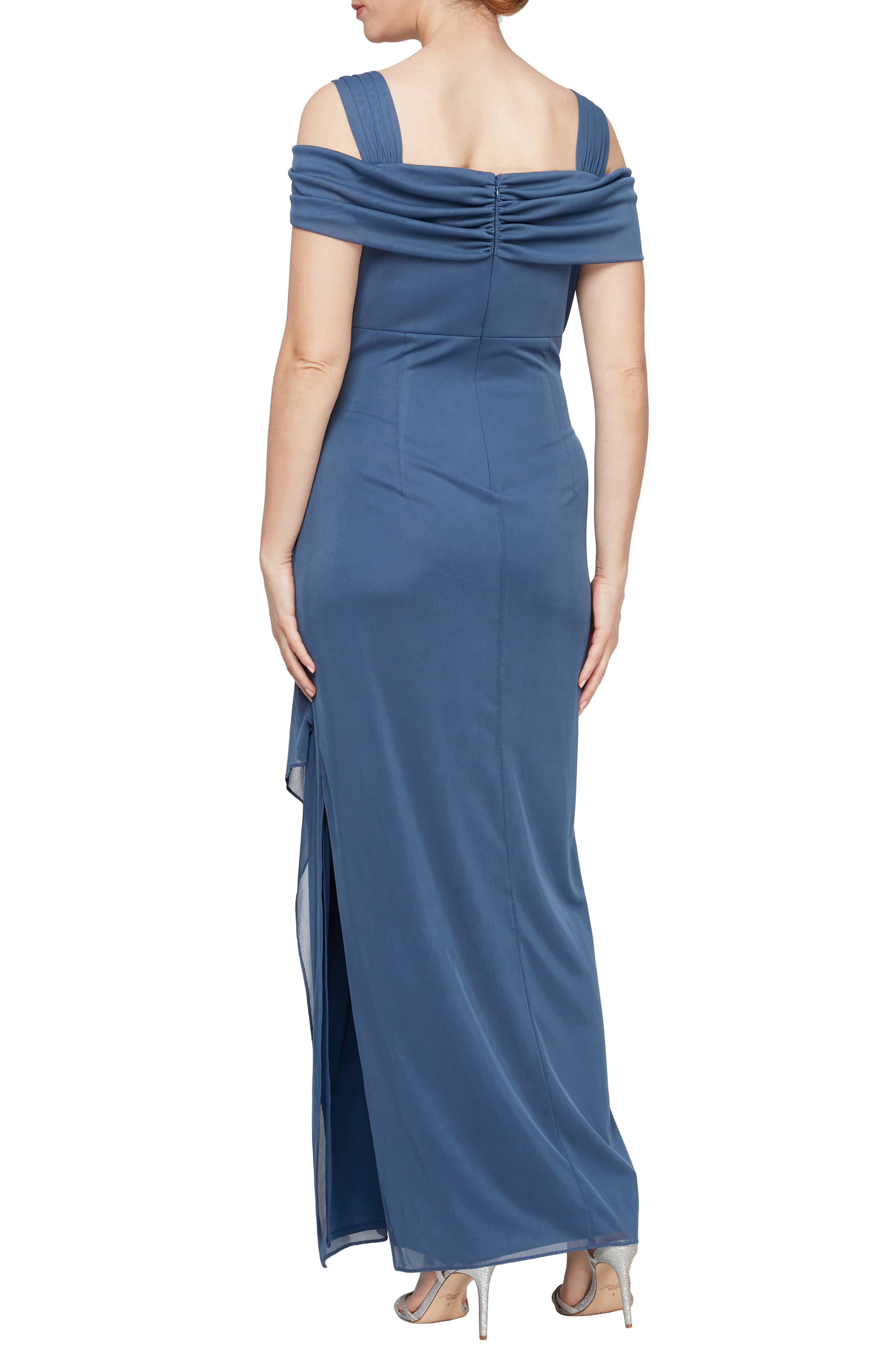 Embellished Cold Shoulder Column Evening Gown - image 2